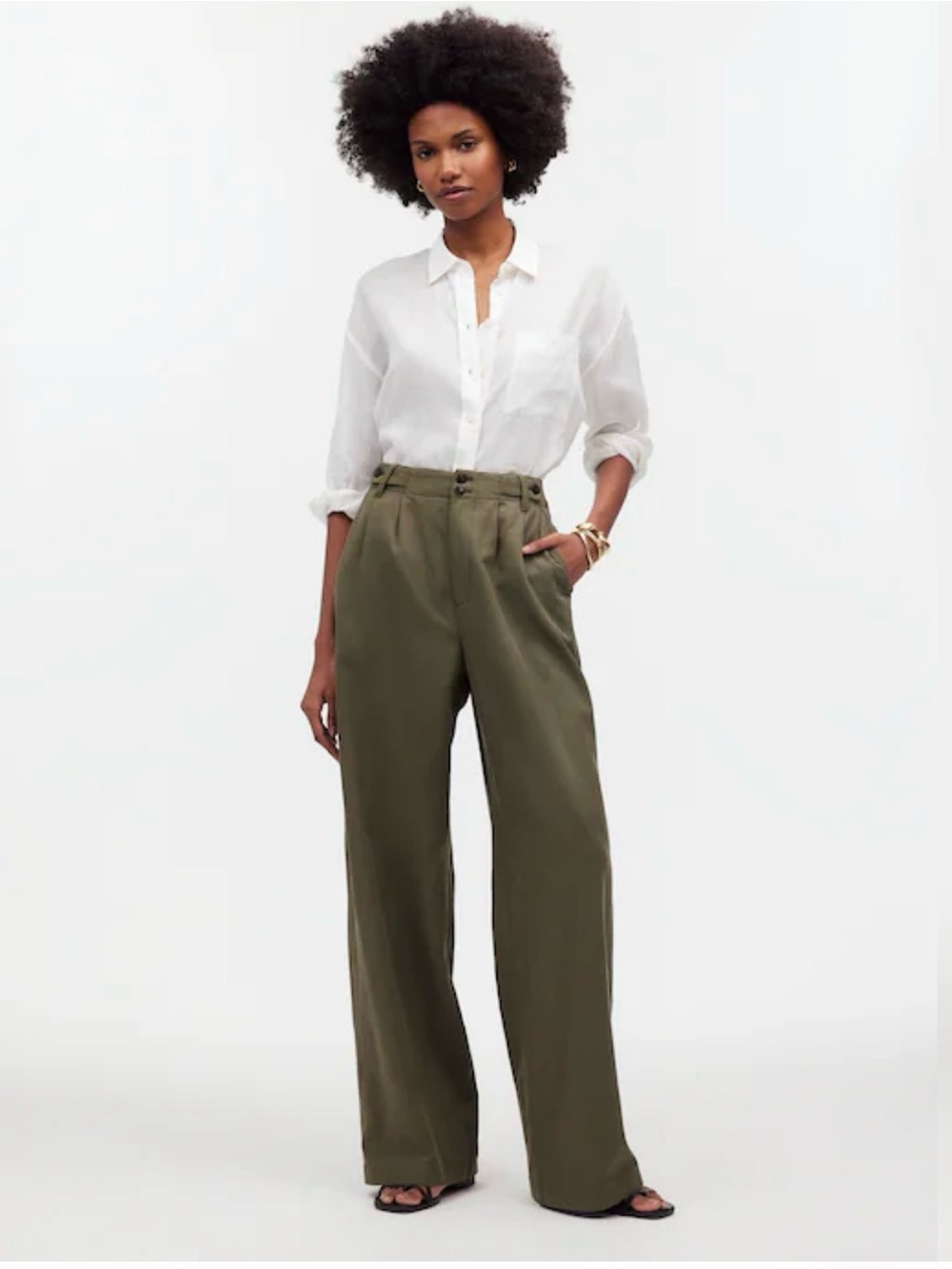 Madewell Olive High-Rise Wide-Leg Trousers